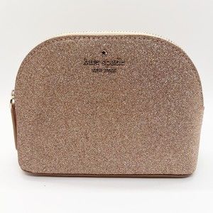 Kate Spade Small Dome Cosmetic Bag Rose Gold Joeley Glitter